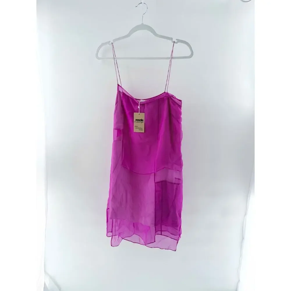 Helmut Langs Silk Organza Mesh Layered Slip Mini Dress Fuchsia Pink Womens Small - Picture 4 of 7